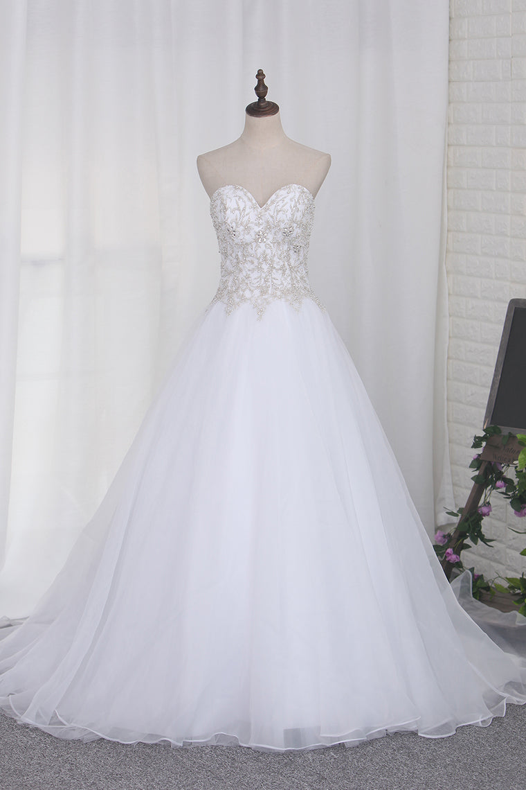 2024 A Line Sweetheart Beaded Bodice Wedding Dresses Organza Court Train