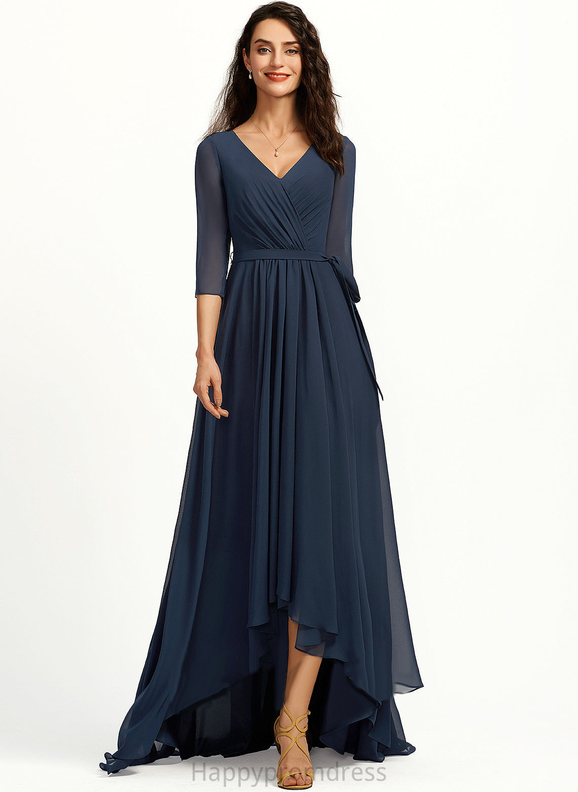 Pleated Kennedi With Cocktail Asymmetrical A-Line Dress V-neck Cocktail Dresses Chiffon