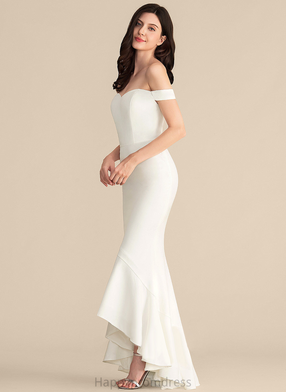 Wedding Dresses Cascading Madalynn Ruffles Wedding Asymmetrical Dress With Trumpet/Mermaid Off-the-Shoulder