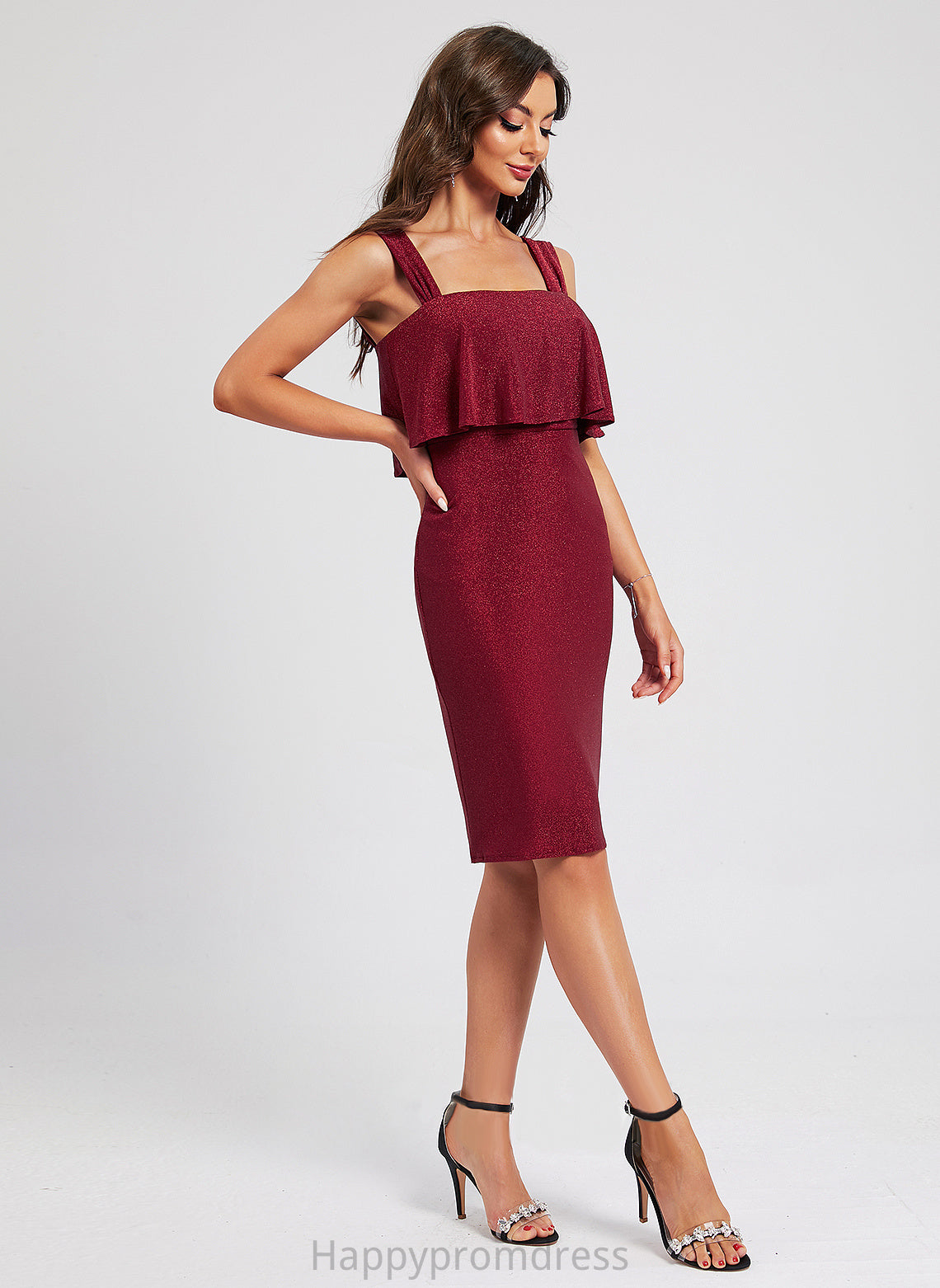 Cocktail Polyester Cocktail Dresses Square With Knee-Length Neckline Dress Ruffle Sherlyn Sheath/Column