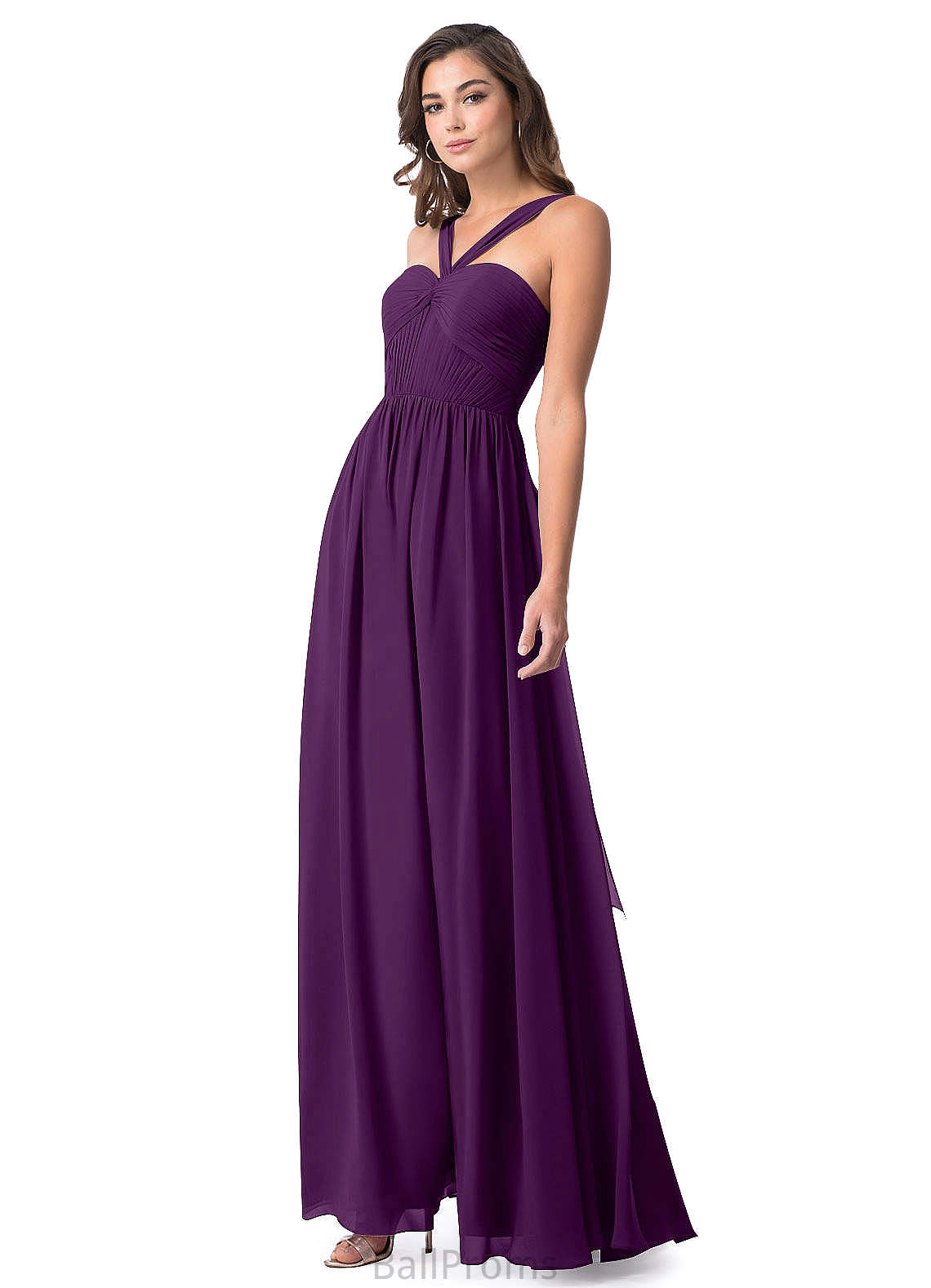 Veronica V-Neck A-Line/Princess Empire Waist Half Sleeves Floor Length Bridesmaid Dresses