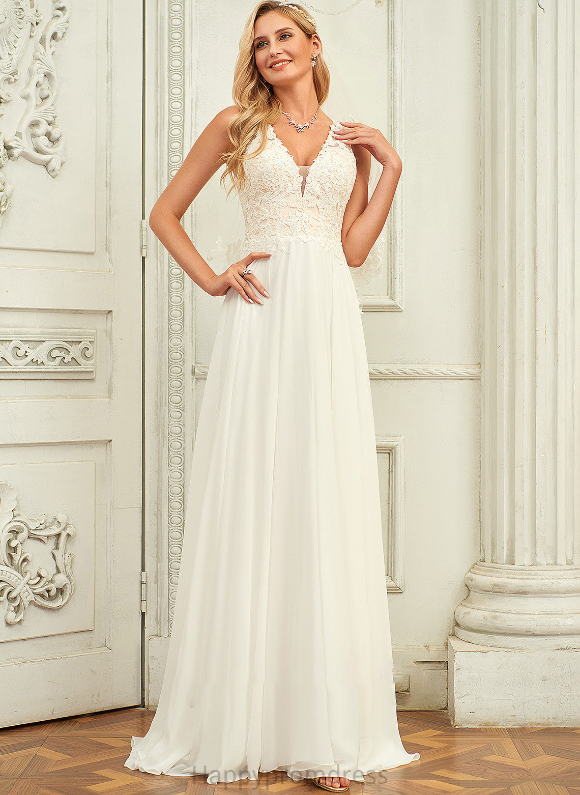 Dress Train A-Line V-neck Lace Sweep Wedding Dresses Chiffon Wedding With Lace Kenya