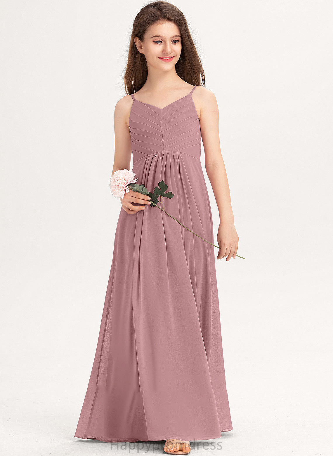 With Junior Bridesmaid Dresses Ada Ruffle A-Line Chiffon V-neck Floor-Length