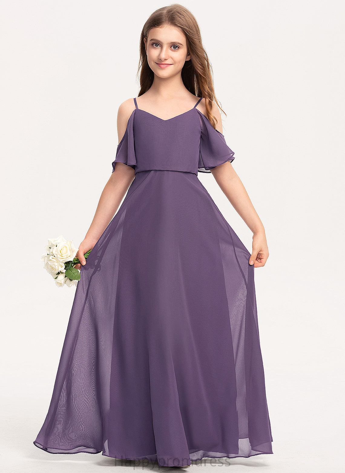 Floor-Length Ariel Junior Bridesmaid Dresses A-Line V-neck Chiffon