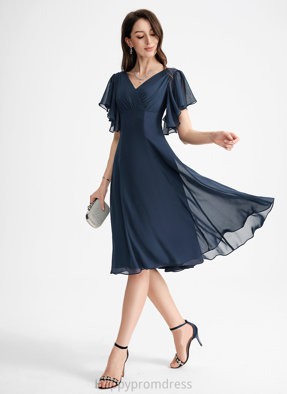 A-Line Cocktail Dresses Sal Knee-Length V-neck Chiffon Cocktail Dress