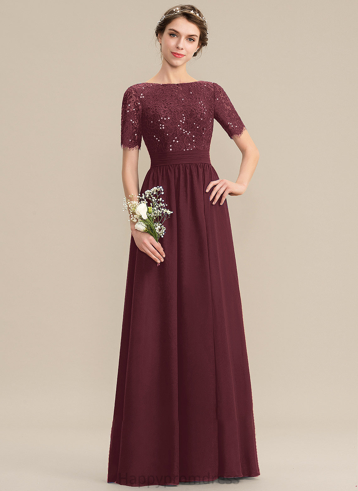 Neckline ScoopNeck Fabric Length Sequins Embellishment A-Line Floor-Length Silhouette Esperanza Floor Length One Shoulder Bridesmaid Dresses