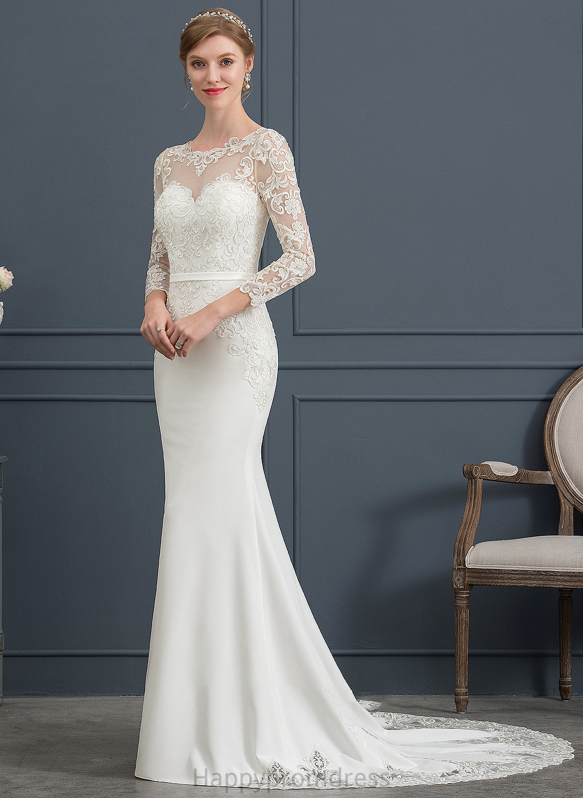 Wedding Crepe Wedding Dresses Trumpet/Mermaid Lace Illusion Ashleigh Train Chapel Stretch With Dress