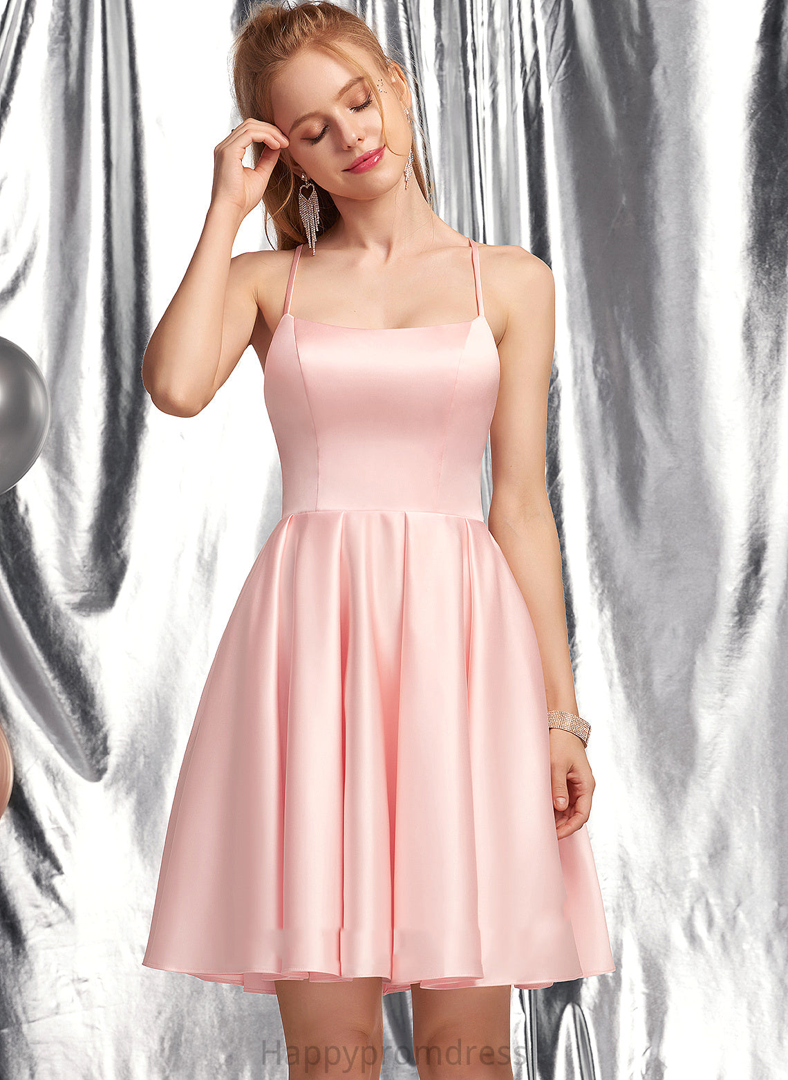 Satin Homecoming Dresses Short/Mini Kaitlynn Homecoming Neckline Dress A-Line Square