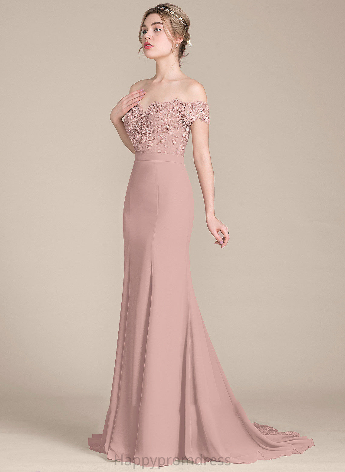 Court Lace Sequins Off-the-Shoulder Trumpet/Mermaid With Prom Dresses Train Chiffon Estrella