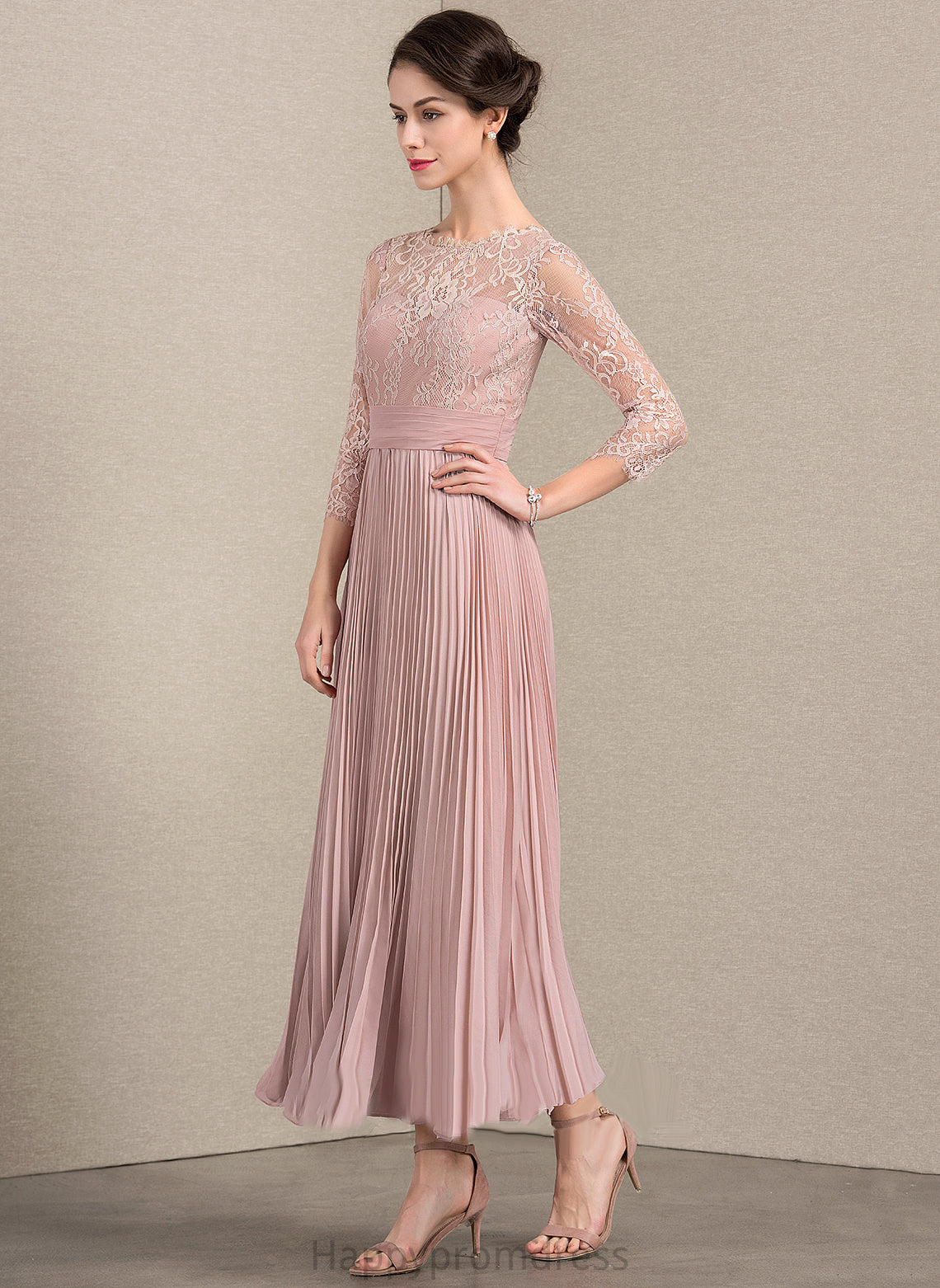 Mother Pleated Chiffon Mother of the Bride Dresses A-Line the Neck Bride Lace of Dress Allisson With Ankle-Length Scoop