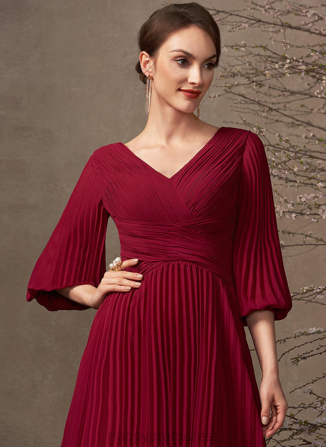 Tea-Length Pleated Cocktail Dresses V-neck Dress Ryleigh Chiffon A-Line Cocktail With