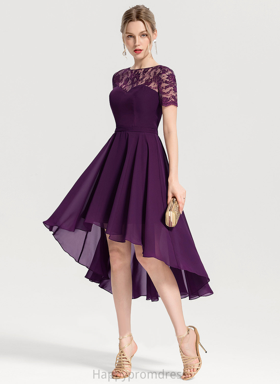 Homecoming Asymmetrical Lila Lace Homecoming Dresses Neck Scoop With Chiffon A-Line Dress