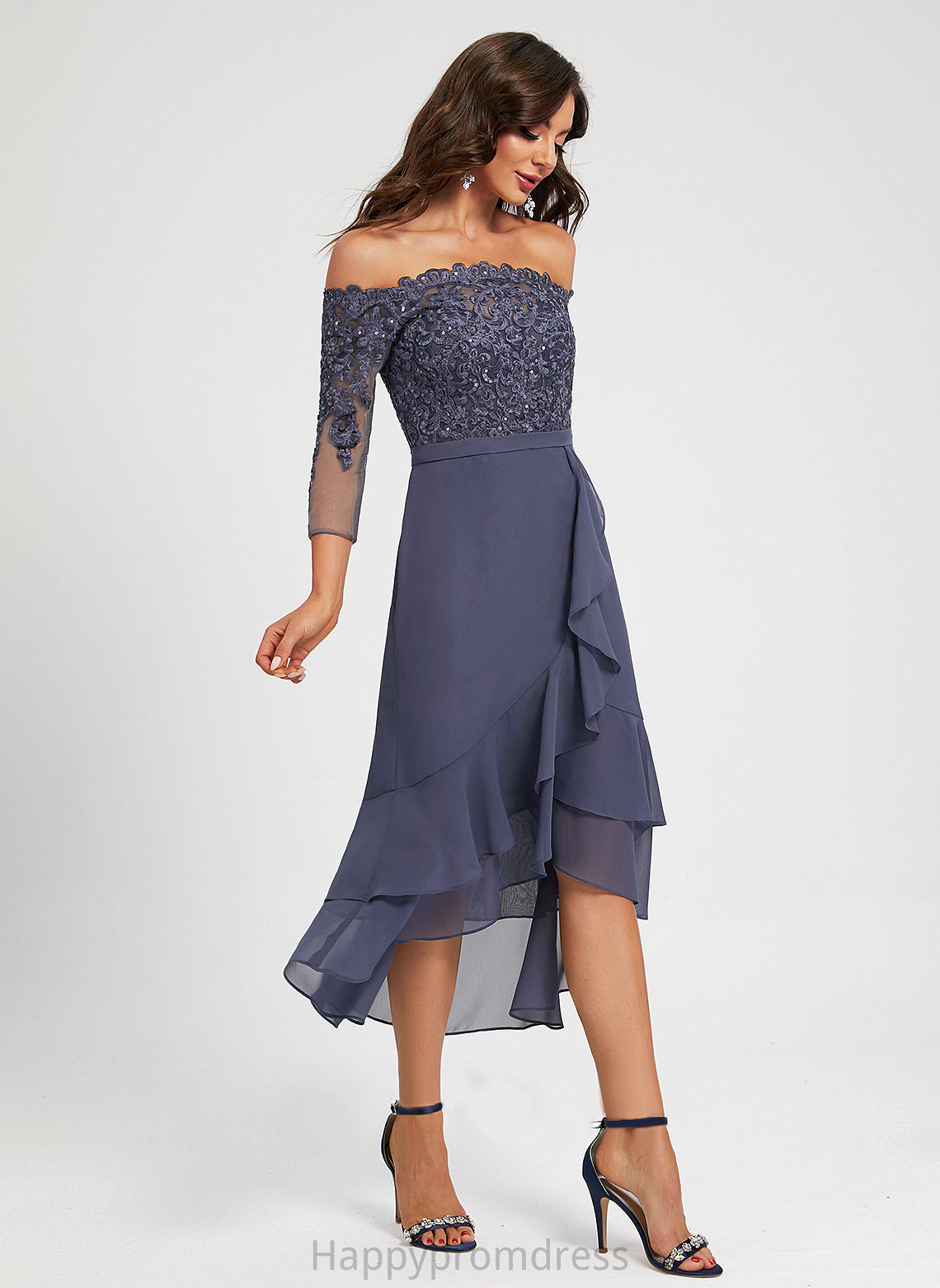 Off-the-Shoulder Asymmetrical Dress Chiffon Trumpet/Mermaid With Sequins Cocktail Gloria Cocktail Dresses