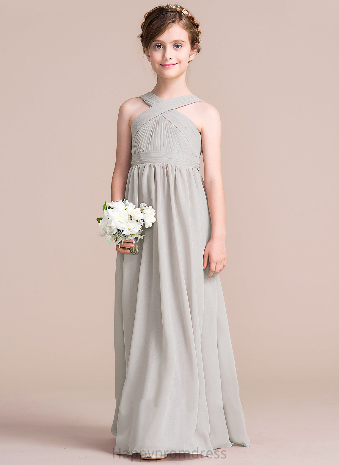 Bow(s) A-Line Chiffon V-neck Flower Girl Dresses - Dress Sleeveless Floor-length Jeanie Flower With Girl