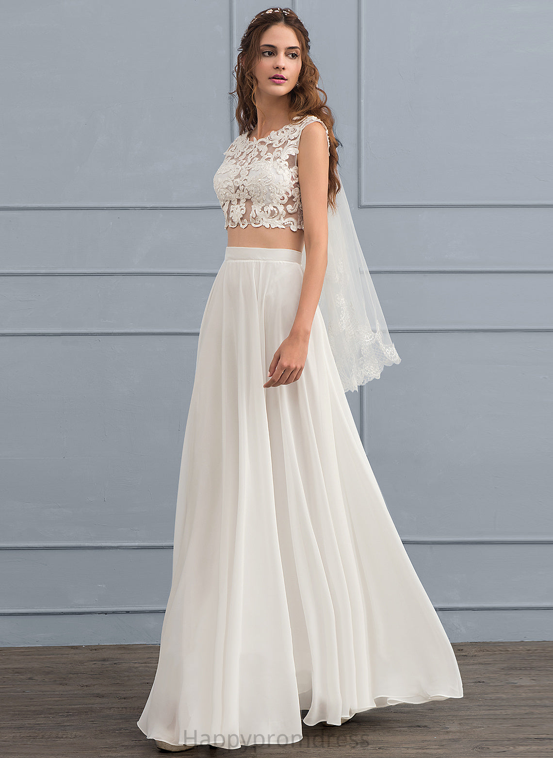 With Wedding Dresses Scoop Floor-Length Lace Sequins Chiffon Beading Sandra Wedding A-Line Neck Dress