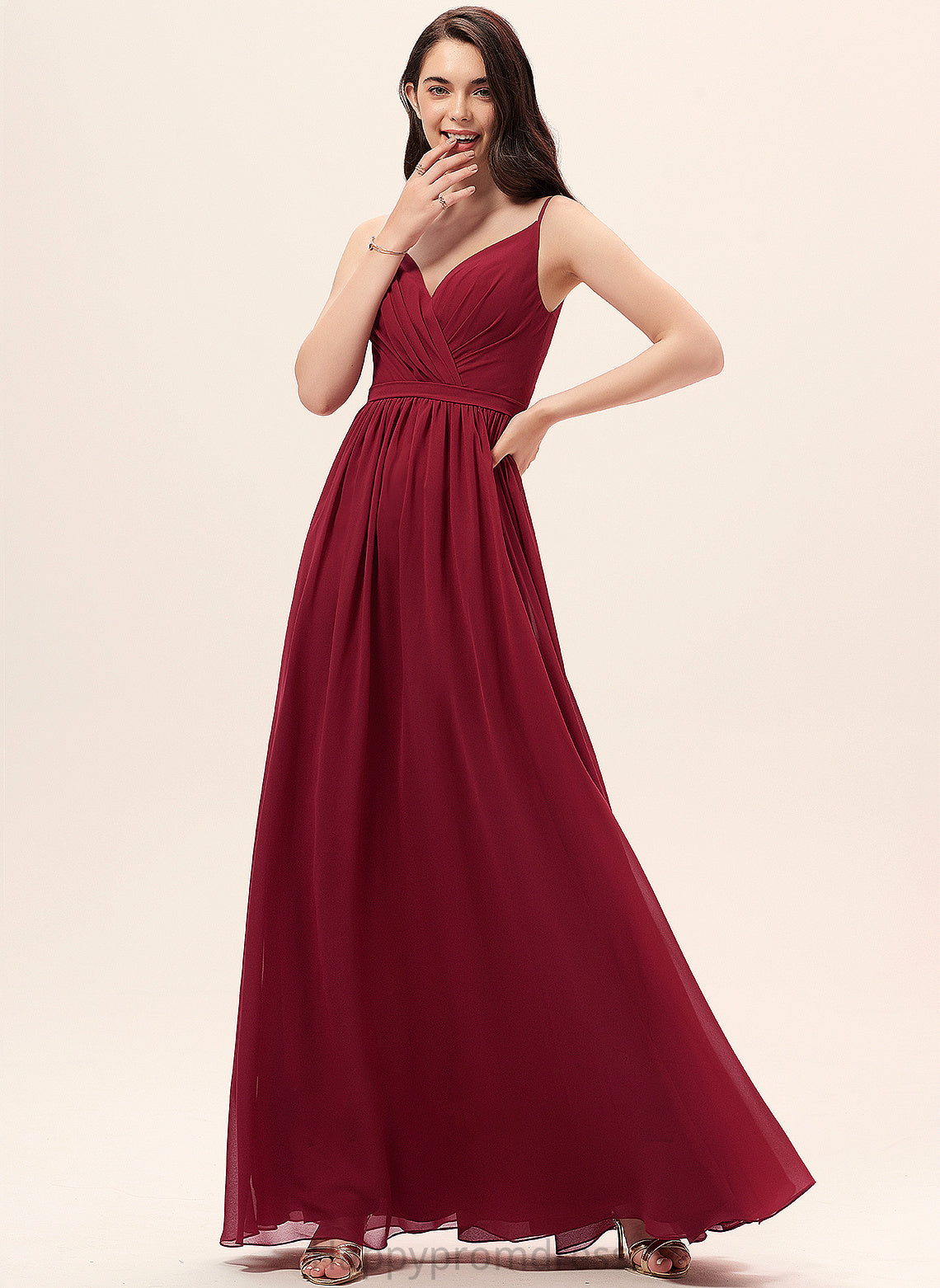 Ruffle Length Fabric V-neck Neckline Floor-Length Embellishment Lace Silhouette A-Line Desiree Sleeveless Bridesmaid Dresses