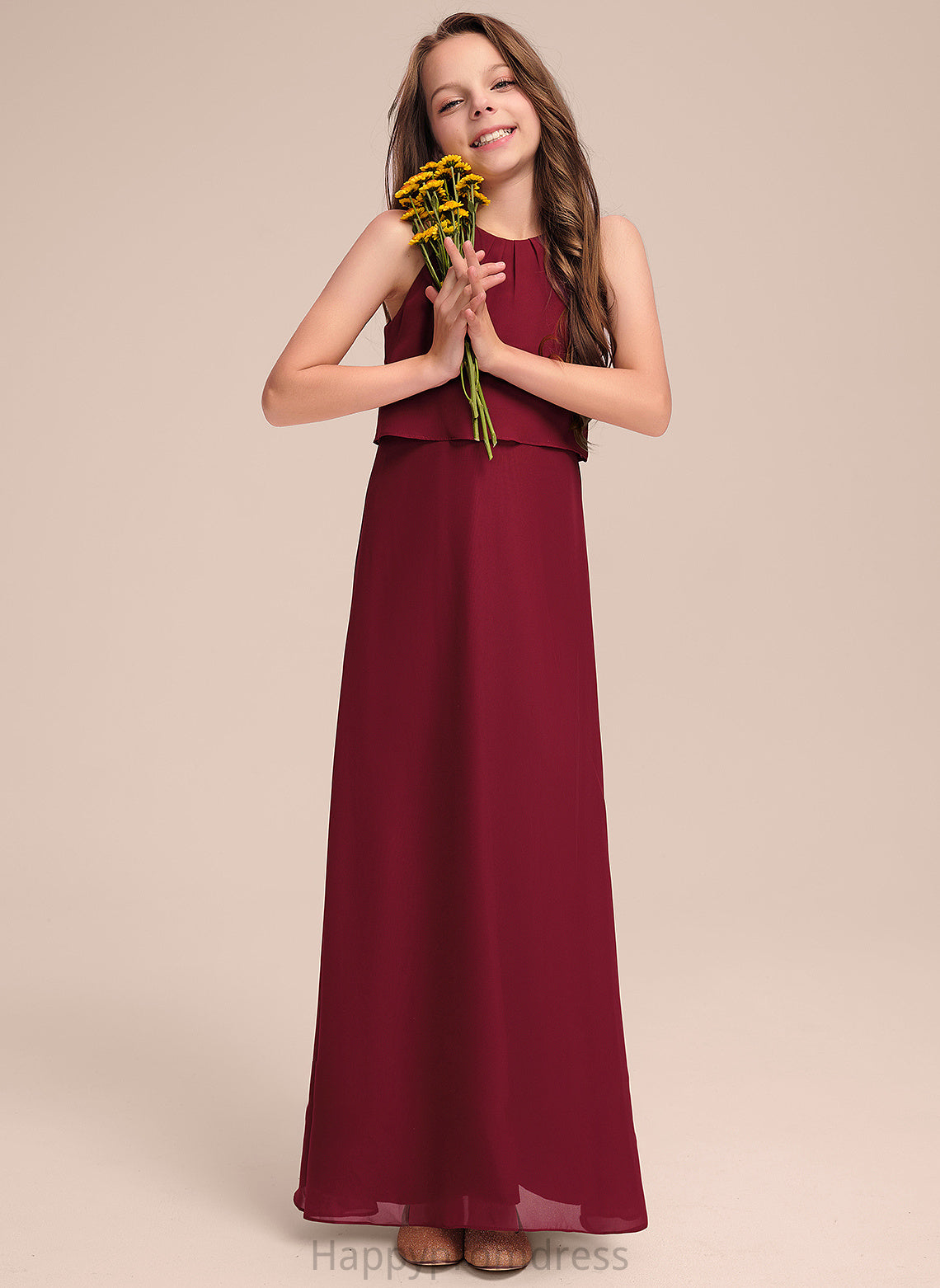 Scoop Ruffles Floor-Length With Chiffon Jazmine Junior Bridesmaid Dresses A-Line Neck