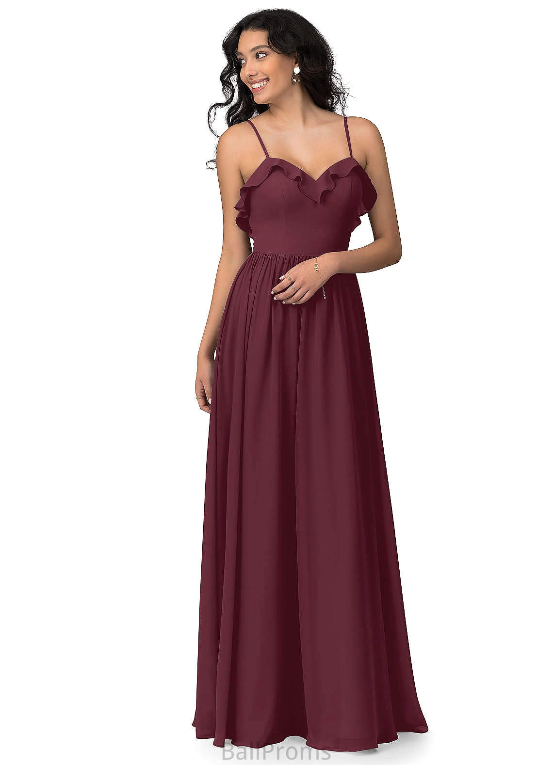 Una Sleeveless Spaghetti Staps A-Line/Princess Floor Length Natural Waist Bridesmaid Dresses