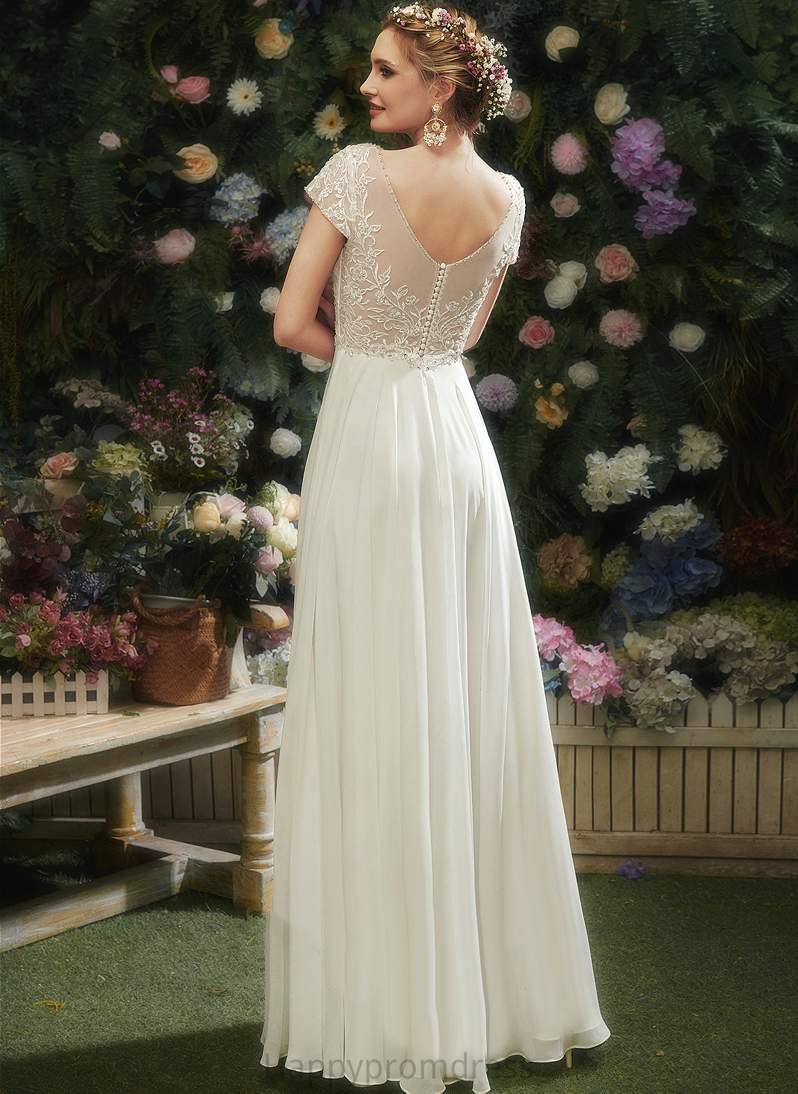 Wedding Dresses A-Line Wedding Floor-Length V-neck With Chiffon Beading Kylee Sequins Dress Lace