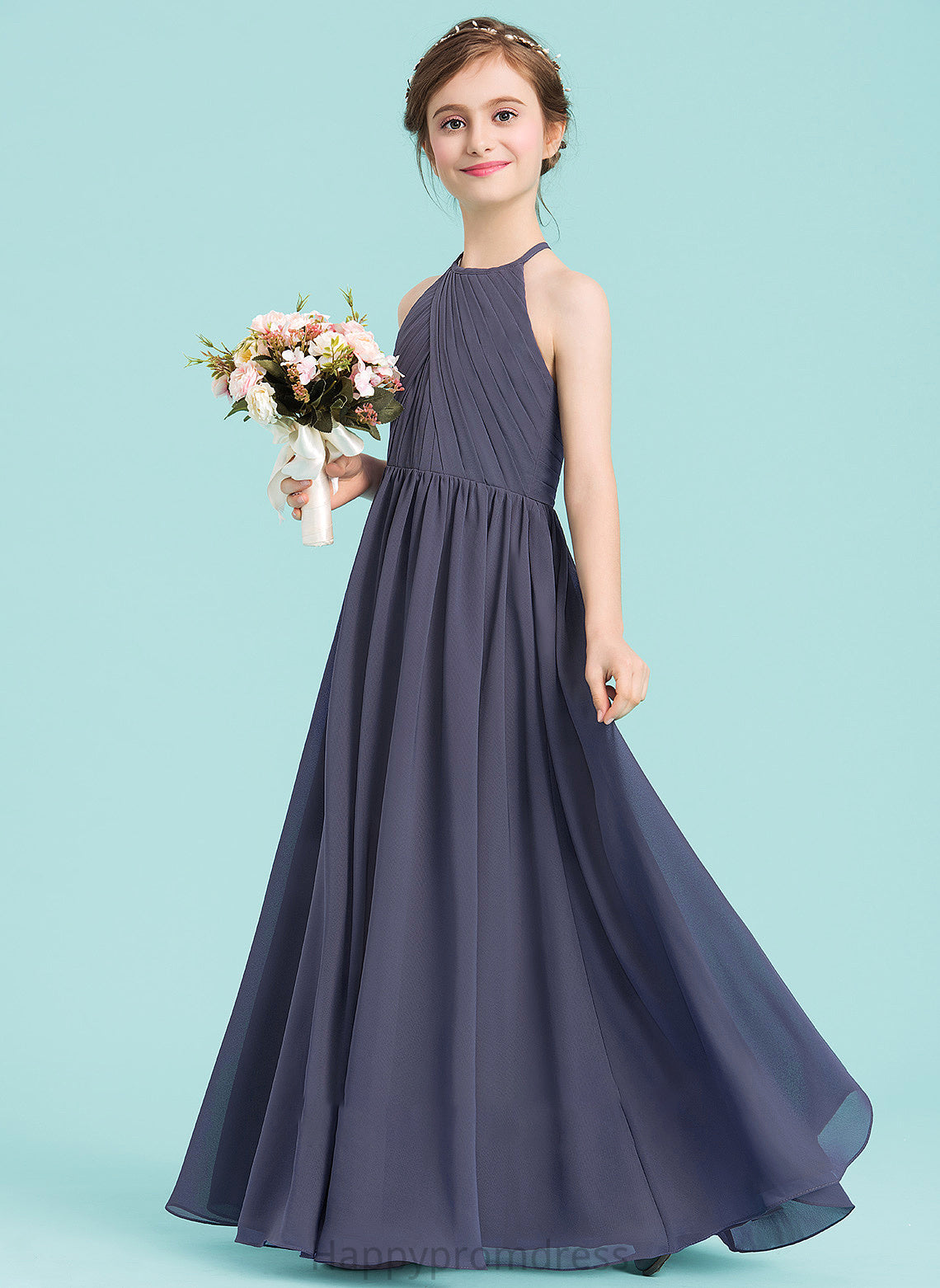 Scoop Junior Bridesmaid Dresses Chiffon A-Line Neck Floor-Length With Jazmyn Ruffle