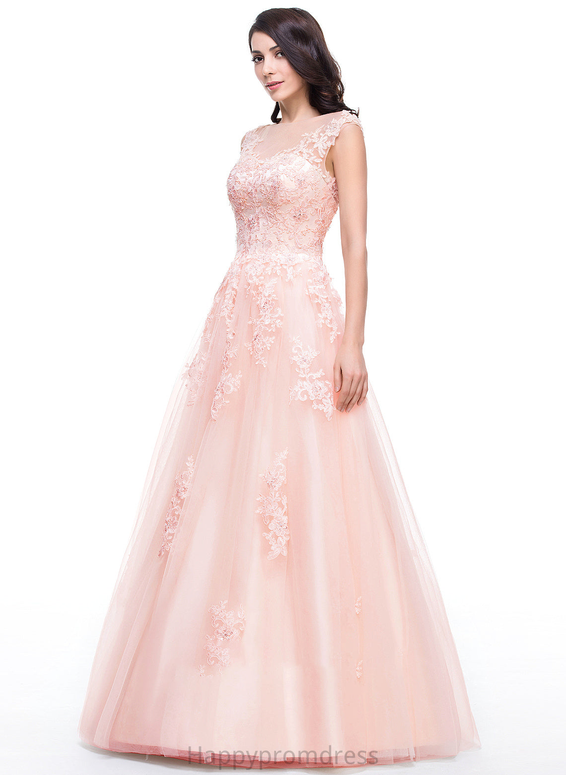 Appliques Scoop Ball-Gown/Princess With Sequins Prom Dresses Winnie Lace Tulle Neck Beading Floor-Length