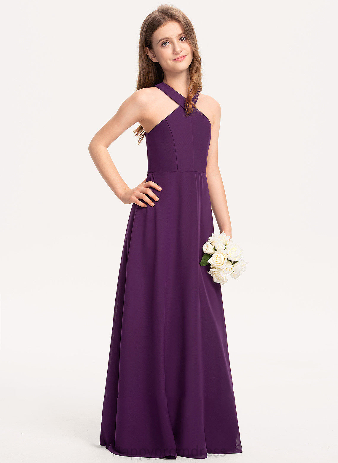 A-Line Floor-Length V-neck Emmalee Junior Bridesmaid Dresses Chiffon