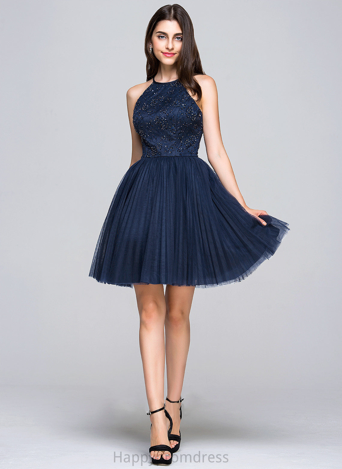 Short/Mini Beading Prom Dresses Sequins A-Line/Princess With Scoop Pleated Mckayla Neck Bow(s)