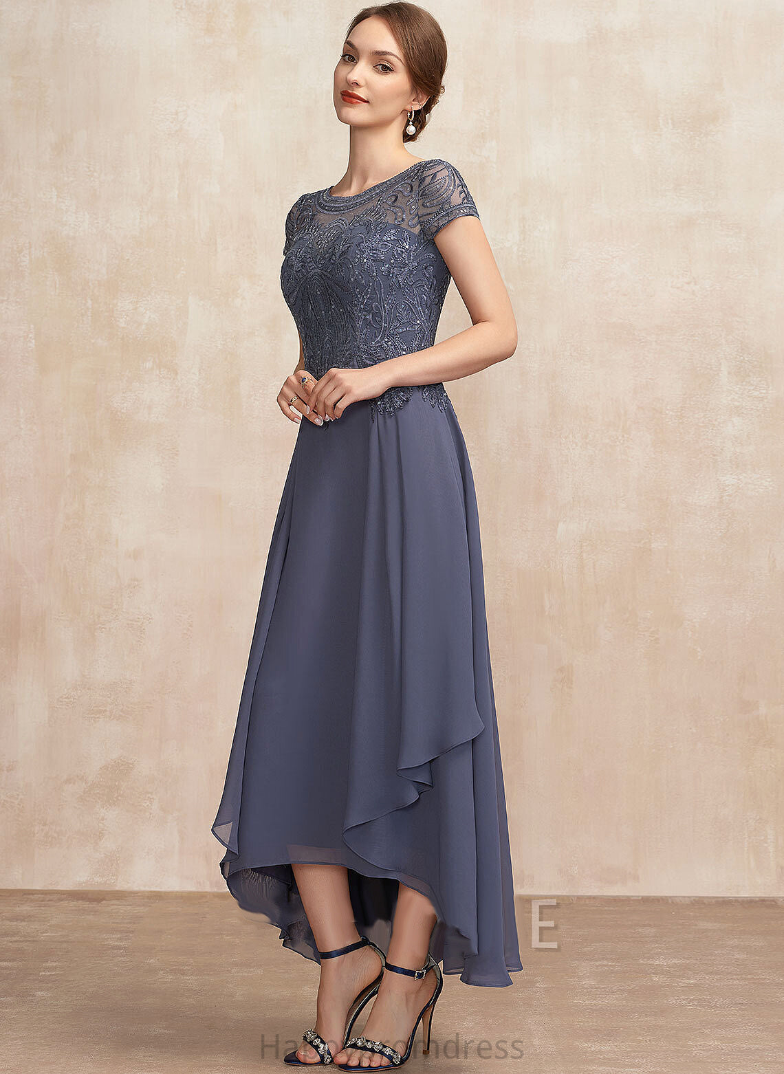 With Dress Scoop of Neck Sequins June Mother A-Line Bride Mother of the Bride Dresses Chiffon Lace the Asymmetrical