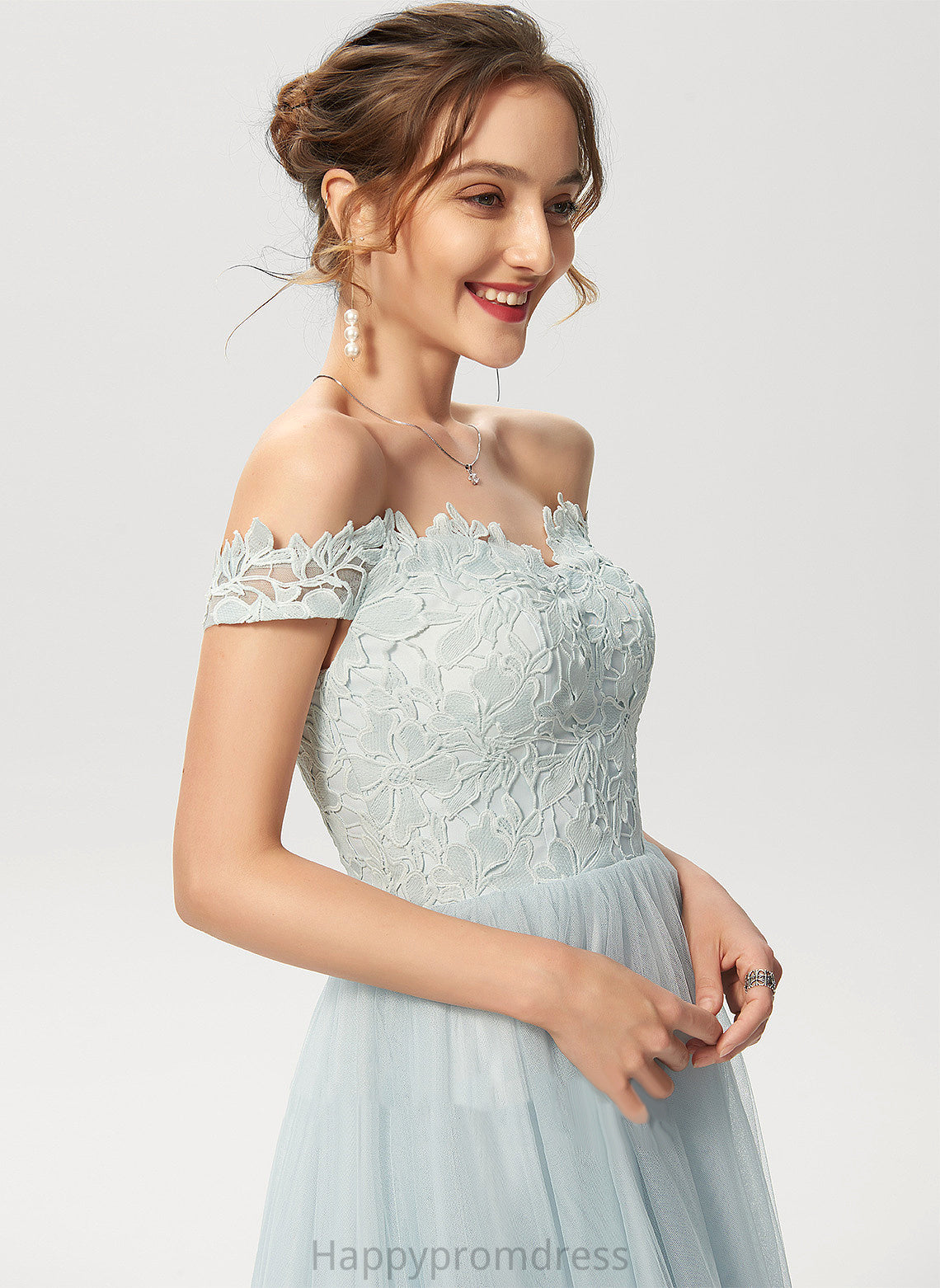 Lorena Dress Tulle Asymmetrical Cocktail Dresses Off-the-Shoulder Cocktail A-Line Lace