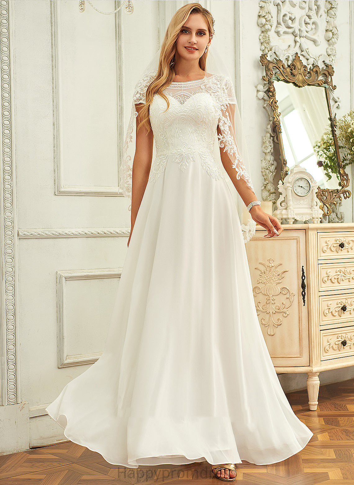 Wedding Dresses Chiffon Camryn Neck Floor-Length With Sequins Lace Scoop Wedding Dress