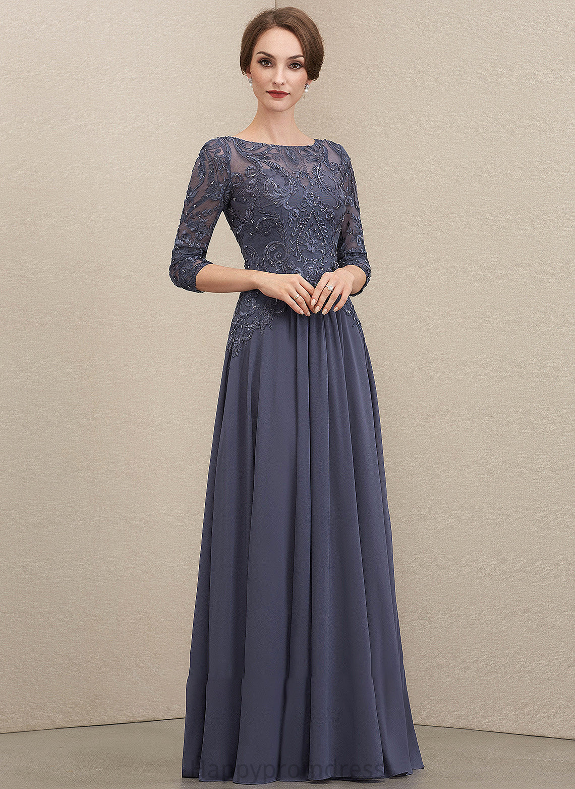 Dress Floor-Length Lace the Scoop With Bride Mother of the Bride Dresses Sequins A-Line Chiffon of Gabriella Mother Neck Beading