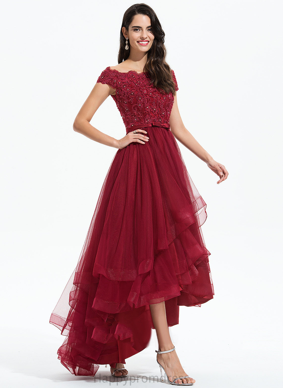 Bow(s) Asymmetrical Homecoming Beading Off-the-Shoulder Lace Tulle Mikayla A-Line With Homecoming Dresses Dress