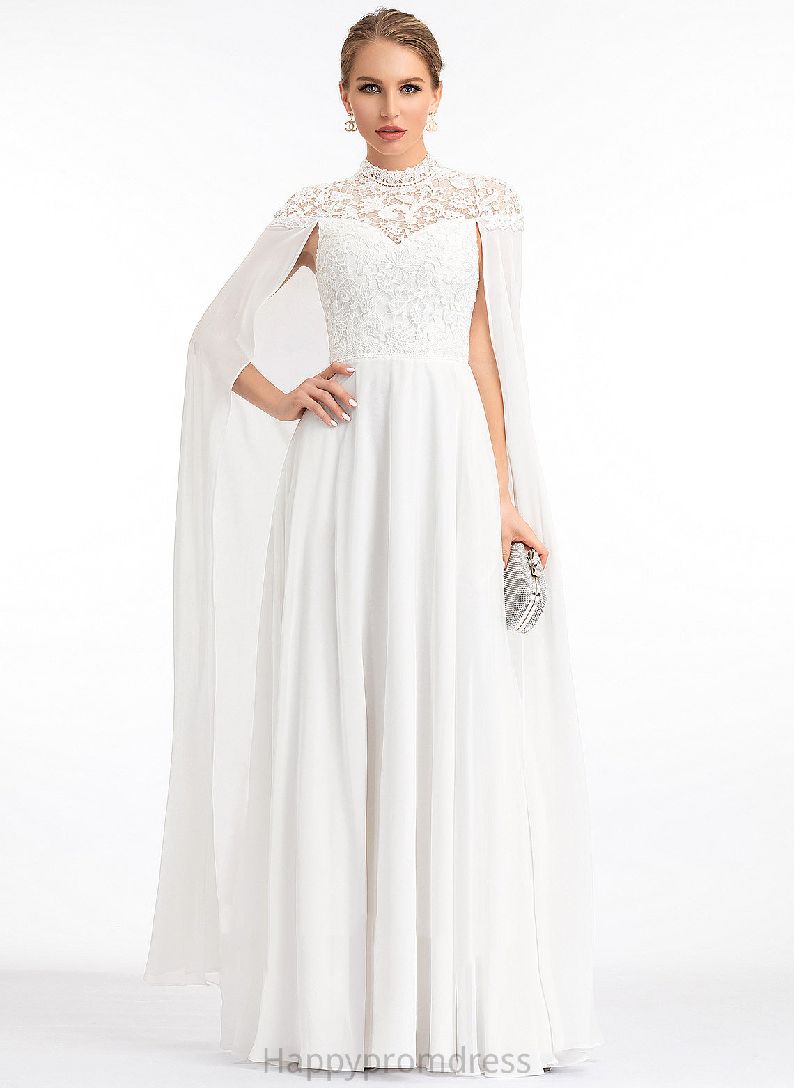 Wedding A-Line Kaylyn High Wedding Dresses Chiffon Floor-Length Lace Dress Neck