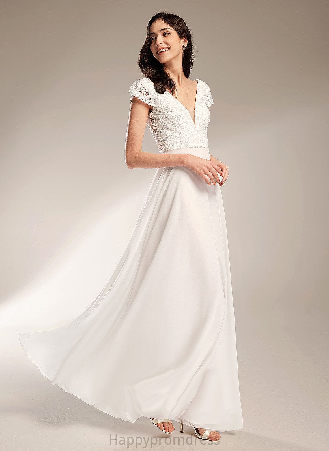 Wedding A-Line Wedding Dresses Chiffon Dress Lace V-neck Lyla Floor-Length