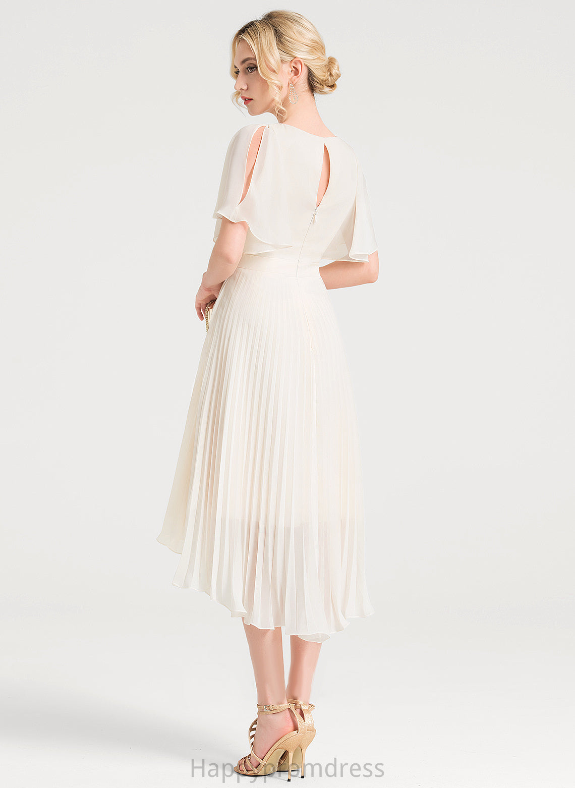 A-Line With Kamila Cocktail Dresses Asymmetrical Cocktail Dress Pleated Scoop Neck Chiffon