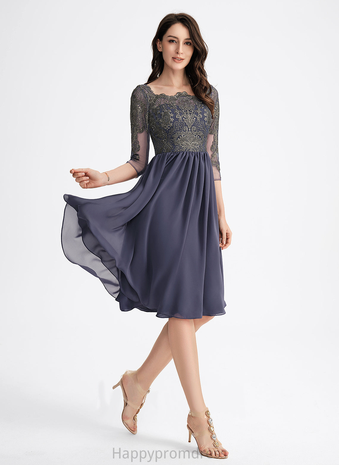 Lace Square Chiffon Knee-Length A-Line With Cocktail Neckline Lace Dress Luna Cocktail Dresses