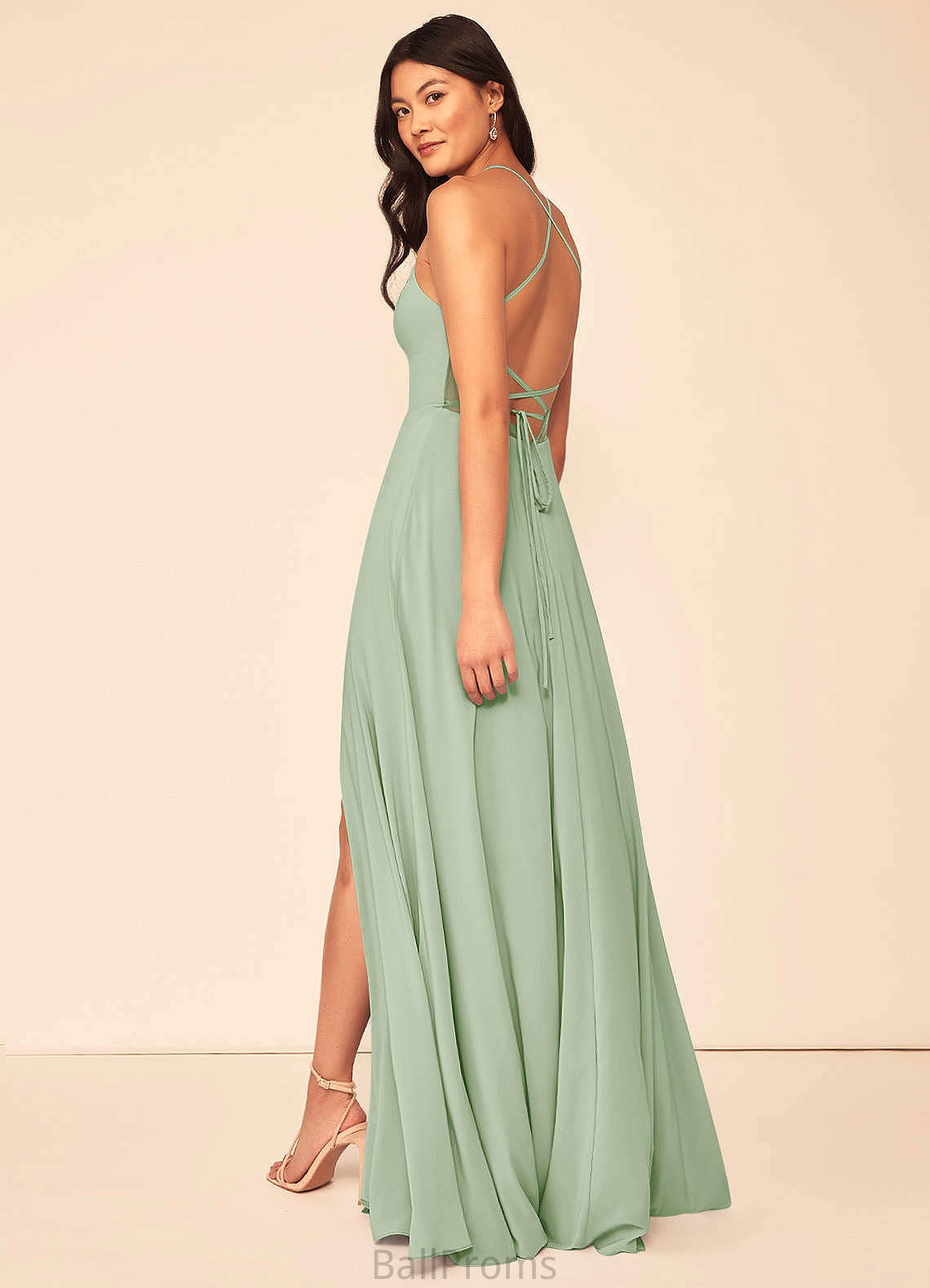 Mollie Sleeveless Floor Length Natural Waist Straps A-Line/Princess Bridesmaid Dresses