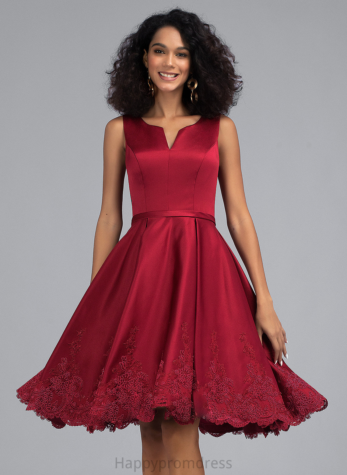 Dress Lace Cocktail Dresses Appliques V-neck Satin With Anaya Cocktail Knee-Length A-Line