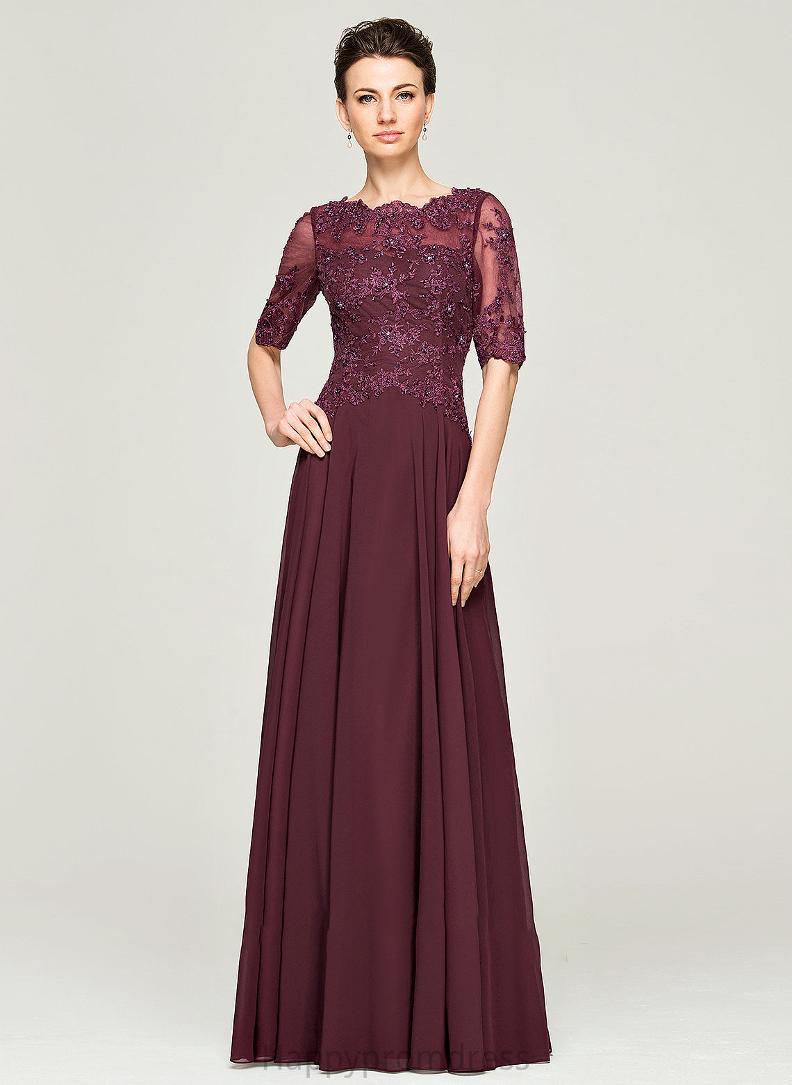 Sequins Mother of the Bride Dresses Scoop With Floor-Length of the Chiffon Mother Bride A-Line Lace Dress Beading Amiah Neck