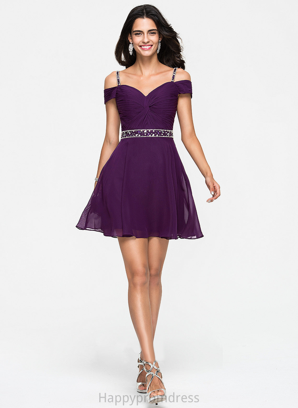 Homecoming Dress A-Line Sweetheart Sequins Homecoming Dresses Beading Short/Mini Chiffon Nathaly With