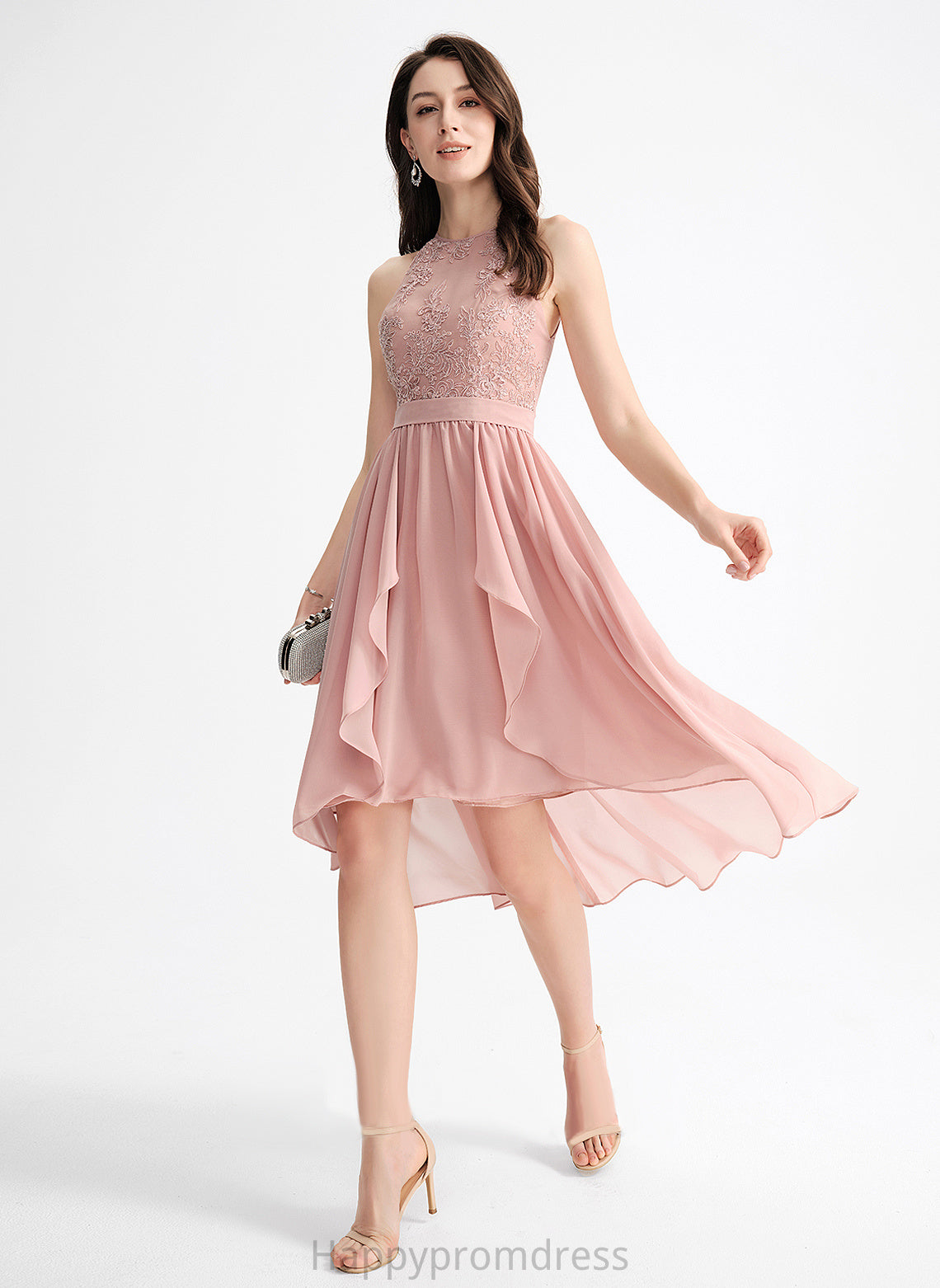 Homecoming Dresses Scoop Homecoming Chiffon Dress Lace Asymmetrical Sarai With Neck A-Line