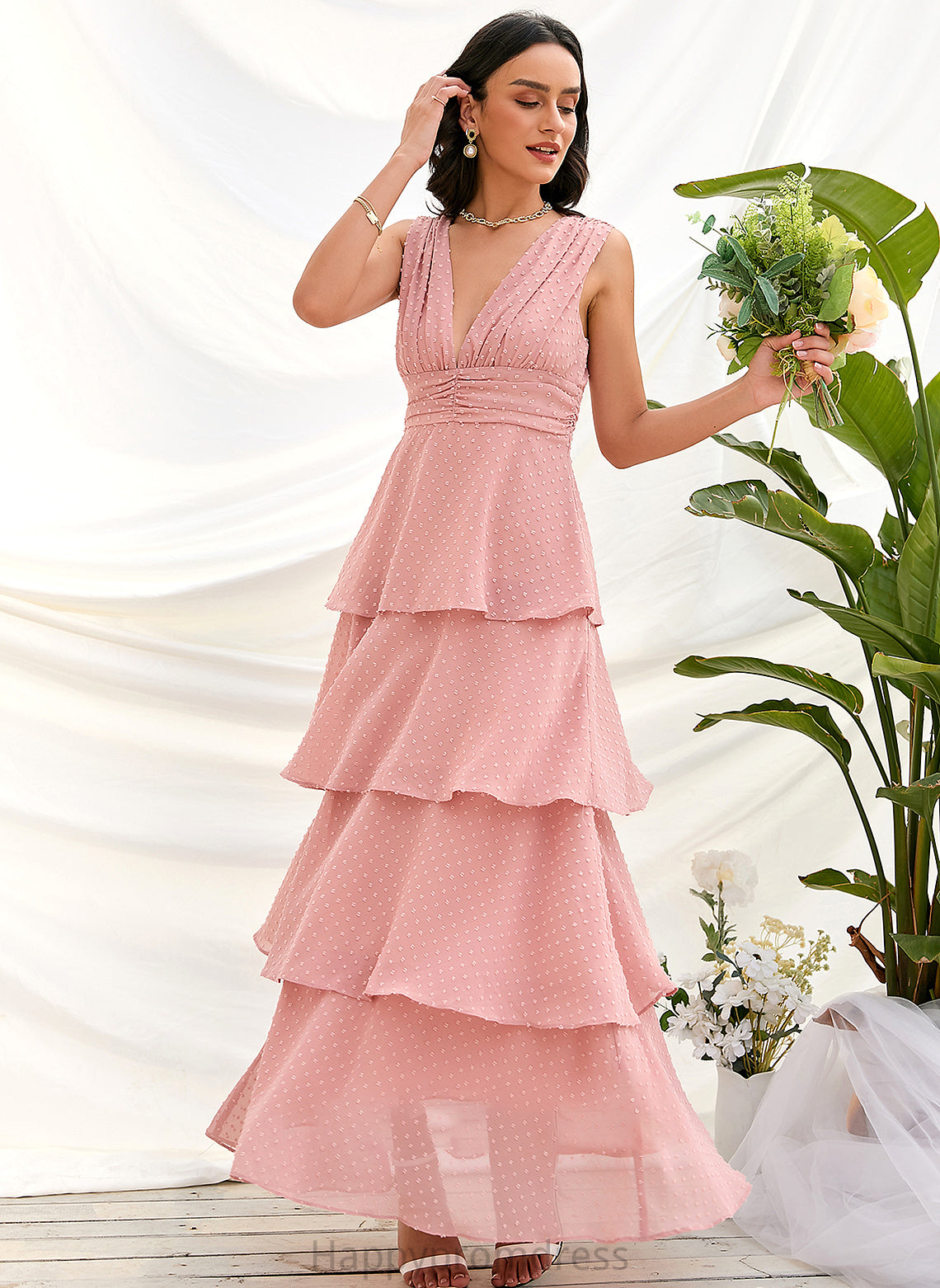 A-Line V-neck Ankle-Length Silhouette Fabric Length Neckline Straps Tessa Floor Length A-Line/Princess Sleeveless Bridesmaid Dresses