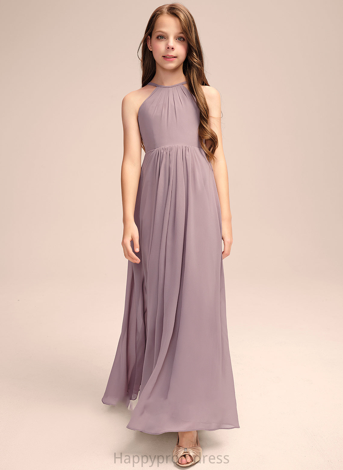 A-Line Ruffles Scoop Neck Floor-Length Junior Bridesmaid Dresses With Chiffon Mira Cascading