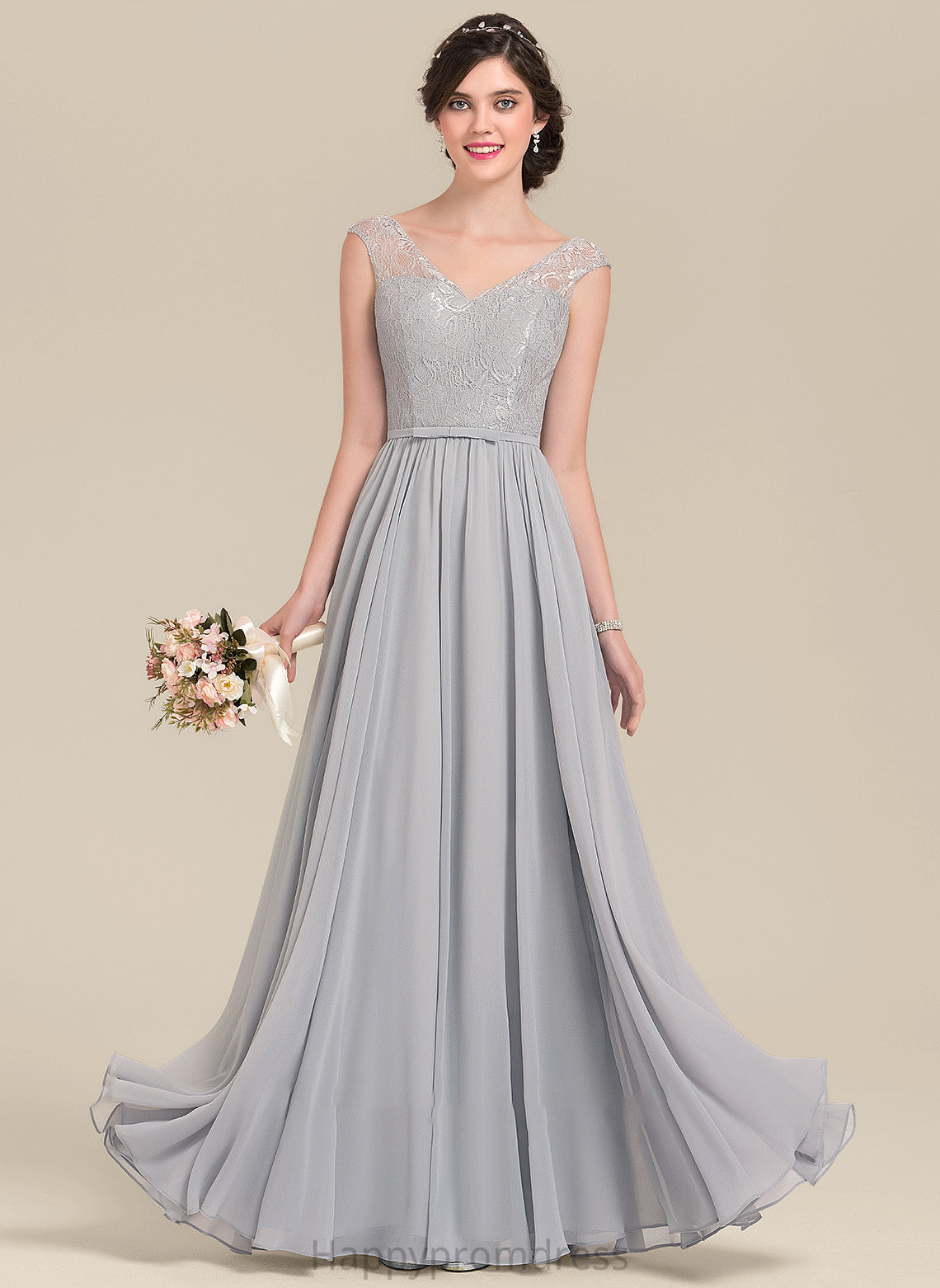 Length Fabric Embellishment Neckline A-Line Floor-Length Bow(s) V-neck Silhouette Lailah A-Line/Princess Short Sleeves Bridesmaid Dresses