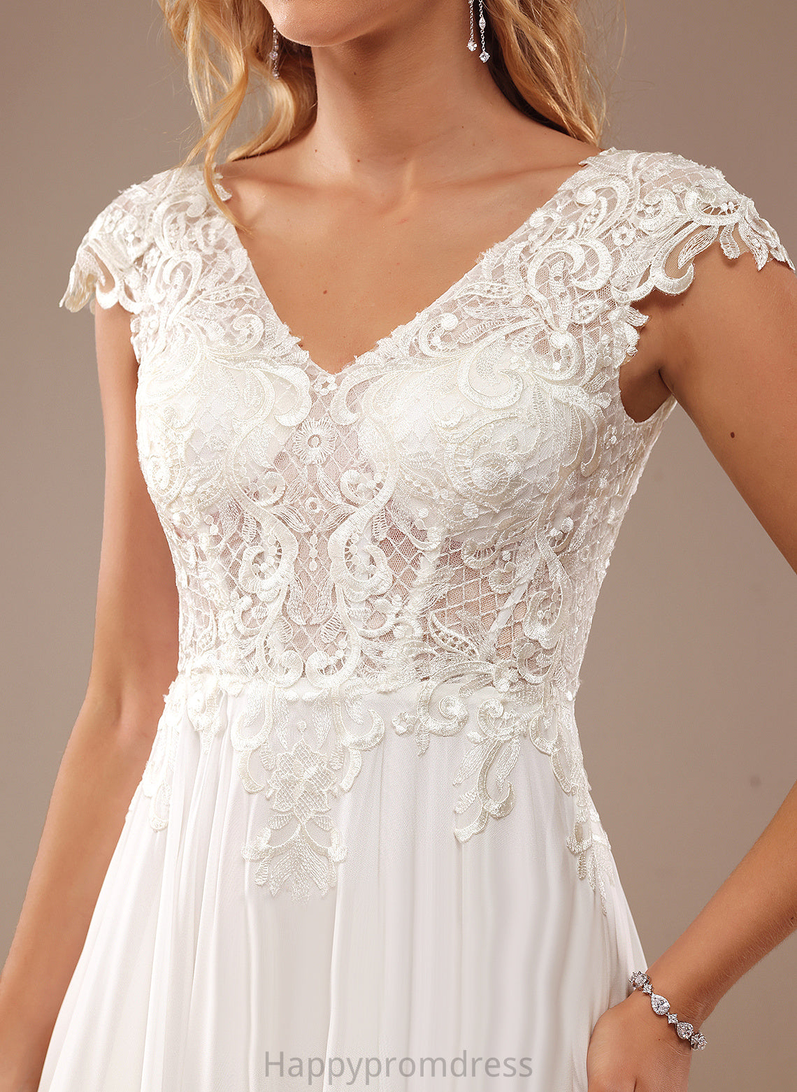 Wedding Abigail V-neck Sweep Dress A-Line Chiffon Wedding Dresses Lace Train With Lace