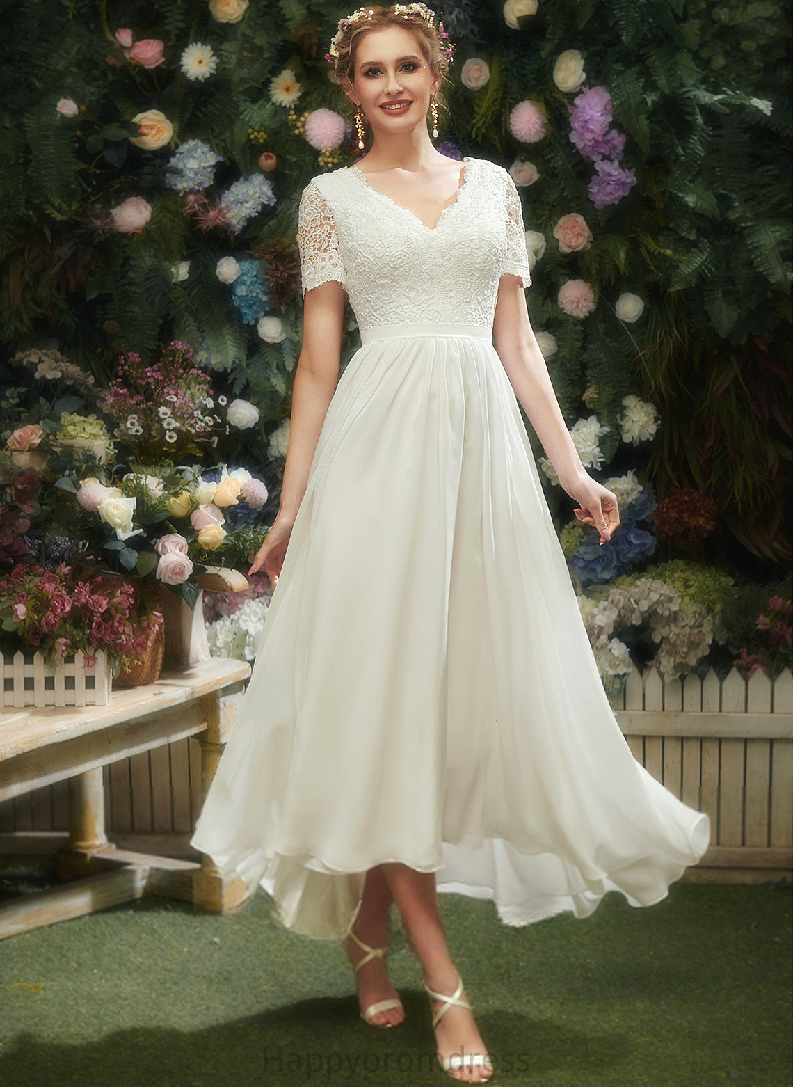 V-neck Noemi Wedding Dresses Wedding A-Line Dress Asymmetrical Chiffon Lace