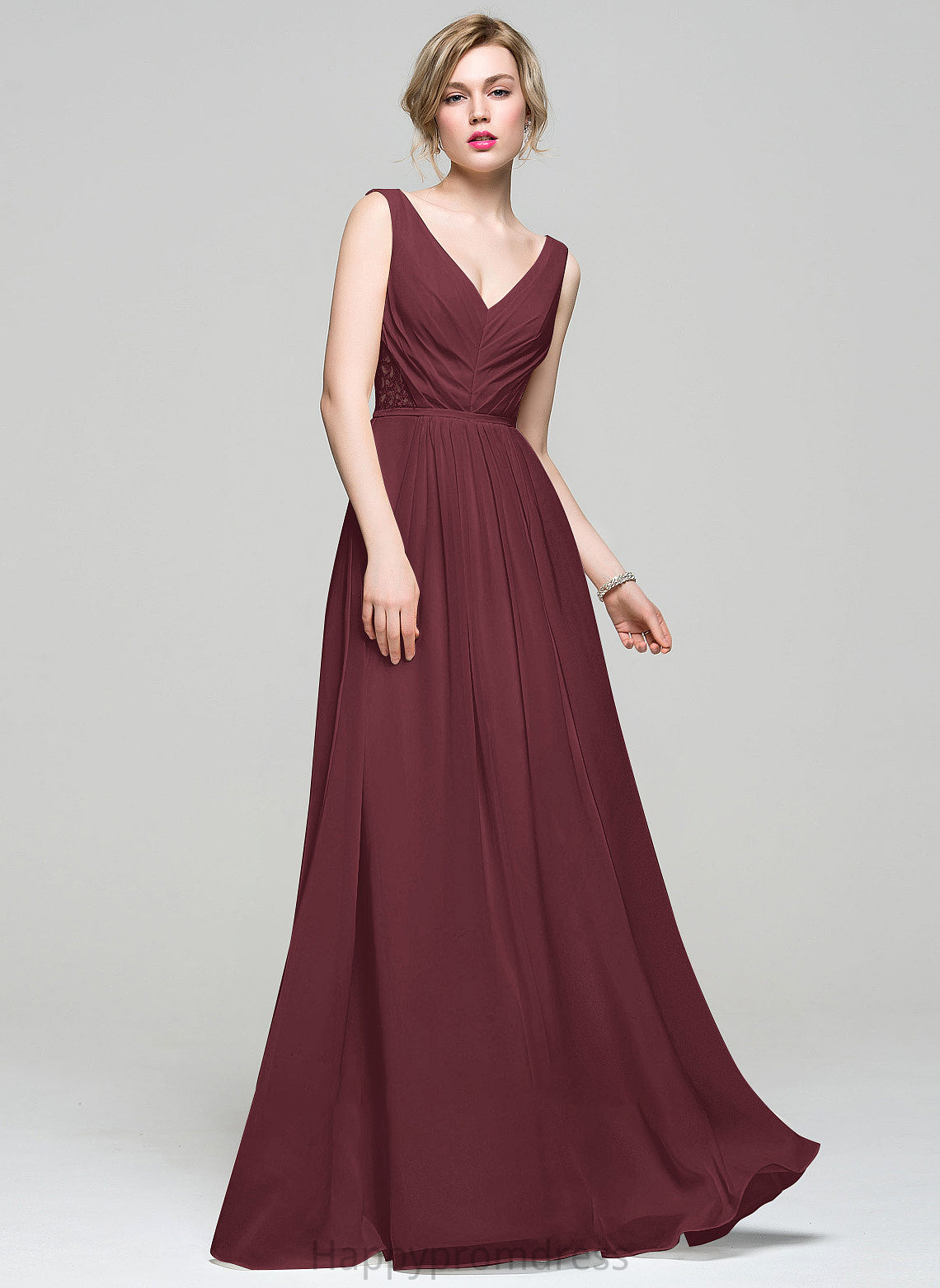 Embellishment Fabric V-neck Length Neckline Floor-Length Silhouette A-Line Ruffle Lace Beading Sequins Bridesmaid Dresses