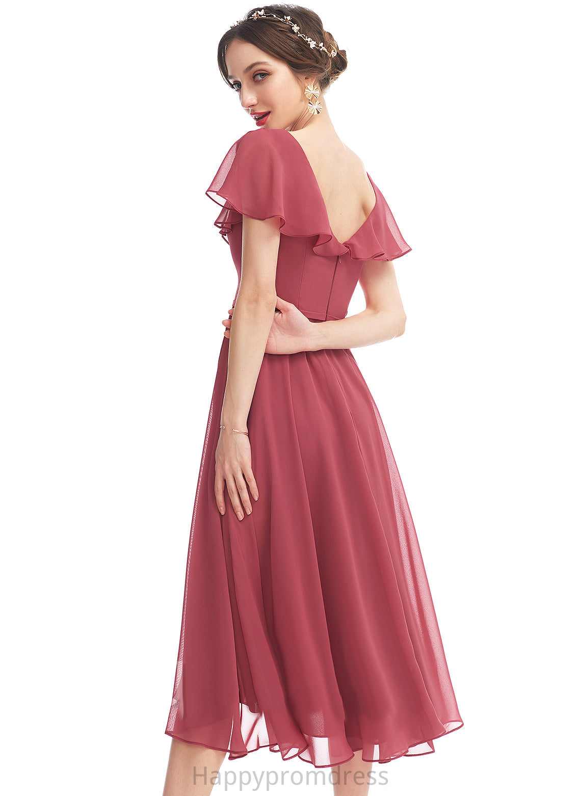 A-Line Dress Cocktail V-neck Asymmetrical With Chiffon Gianna Ruffle Cocktail Dresses