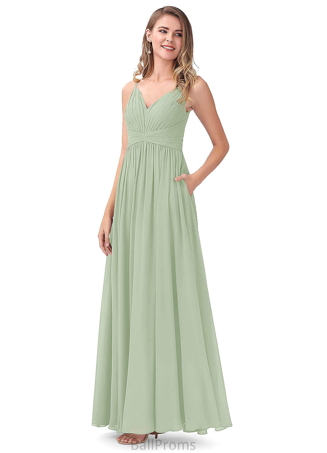 Ximena Natural Waist Floor Length A-Line/Princess Sleeveless Spaghetti Staps Bridesmaid Dresses