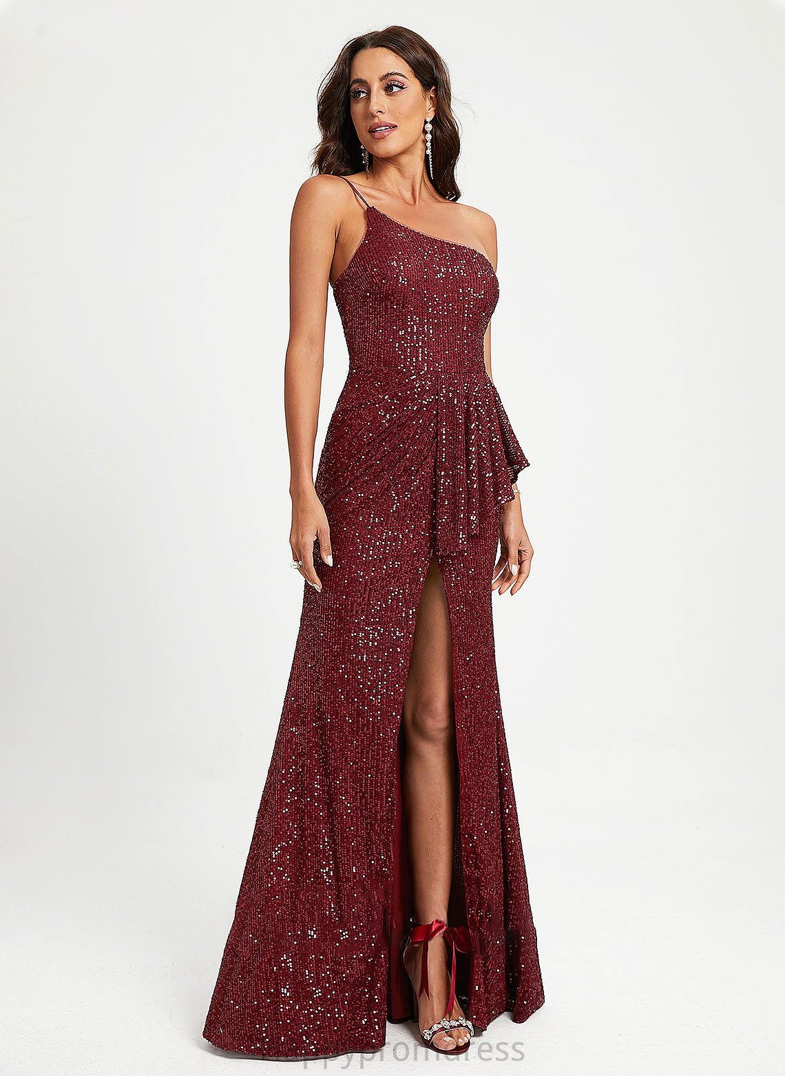 Ruffle Naima Sequins Sequined Sheath/Column One-Shoulder With Prom Dresses Floor-Length